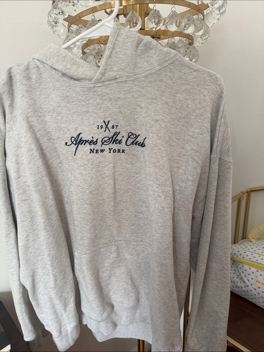Hollister Light Gray Hoodie with Navy Script Logo